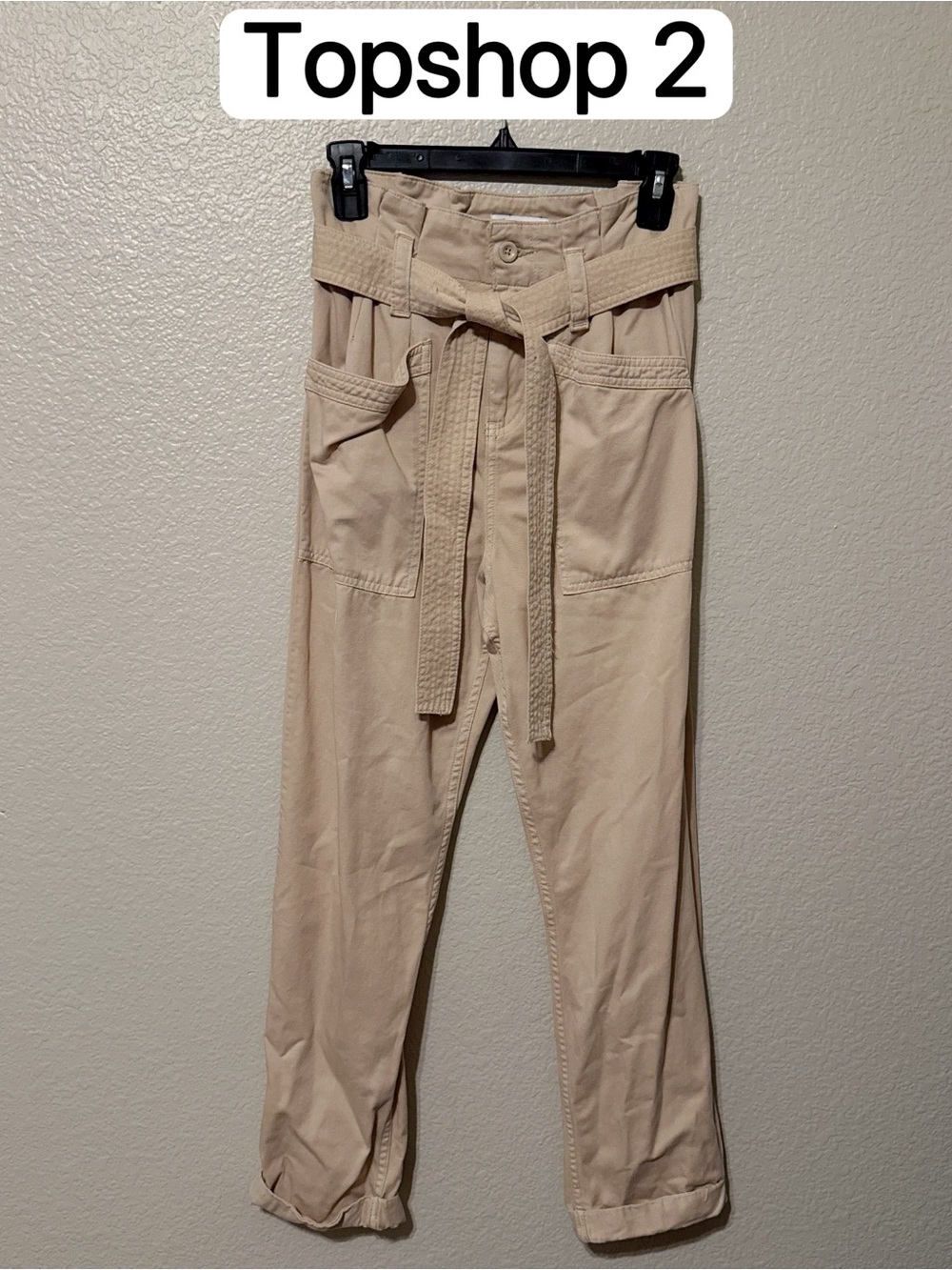 Topshop Women's High Waisted Belted Casual Pants